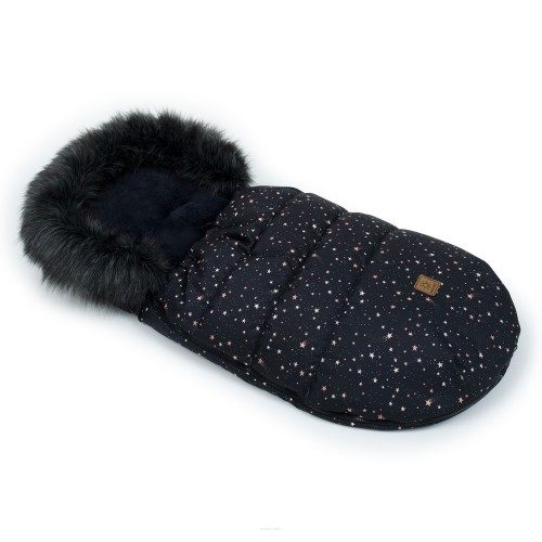 Luxusný zimný fusak s kožušinovým golierom Mamo-Tato konštalácia hviezd - čierny