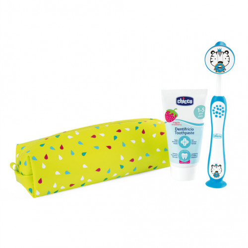 CHICCO Set zubná kefka a pasta v puzdre - Tiger, 3r+