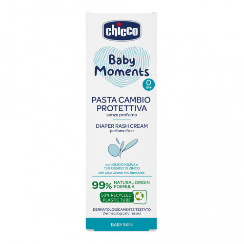 CHICCO Krém na detský zadoček Baby Moments bez parfému s 99% prírodných zložiek 100ml, 0m+
