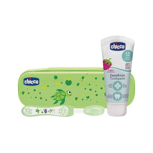 CHICCO Set zubná kefka a pasta s fluórom v puzdre Always Smiling zelená 12m+ CHICCO Set zubná kefka a pasta s fluórom v puzdre Always Smiling zelená 12m+