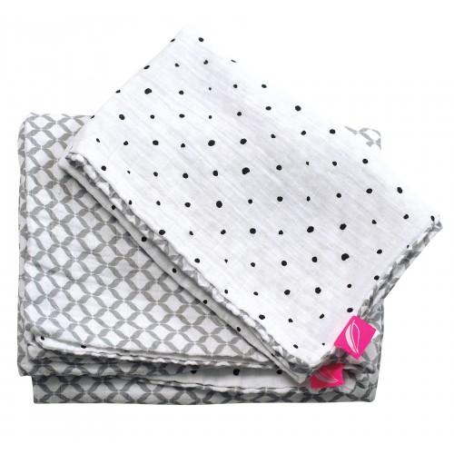 Obliečky Motherhood bavlnené mušelínové do postieľky Pre-Washed Grey Classics 2-dielne