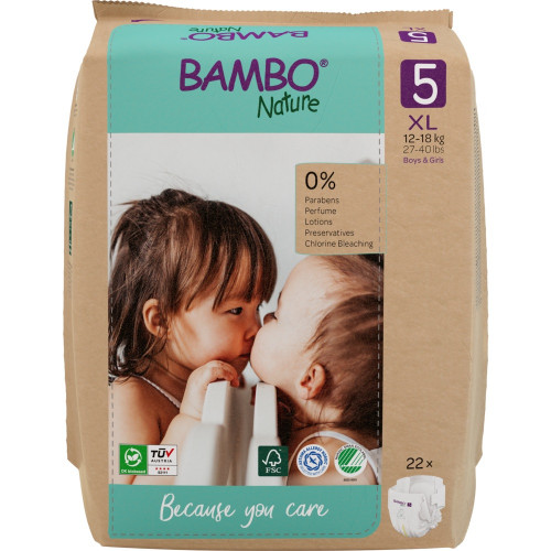 BAMBO Plienky jednorazové Nature veľ. 5 (12-18 kg), 22 ks, papierové balenie