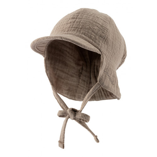 STERNTALER Čiapka mušelínová so šiltom a ochranou krku na zaväzovanie hnedá uni-35 cm-1-2 m