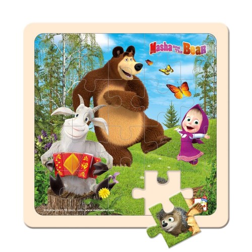 BINO Máša a Medveď puzzle s kozlíkom 20x20cm