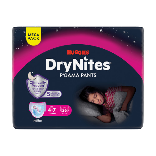 HUGGIES® Nohavičky plienkové jednorazové DryNites MEGA 17-30 kg Girl, 26 ks, M