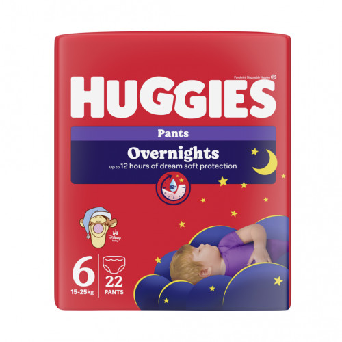 HUGGIES® Nohavičky plienkové nočné Overnights Pants vel. 6 (15-25 kg), 22 ks
