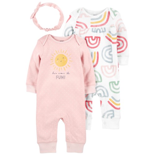 CARTER'S Set 3dielny overal 2ks, čelenka Pink Sun dievča LBB NB, veľ. 56