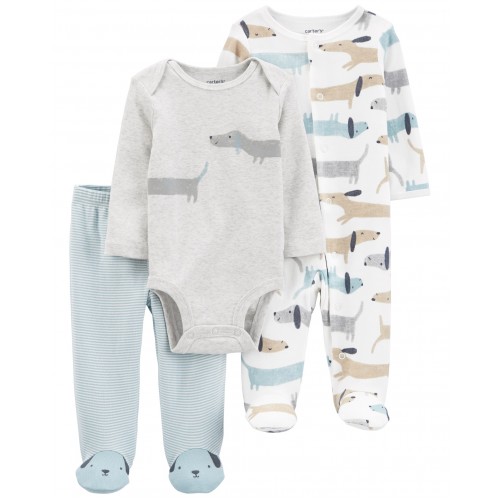 CARTER'S Set 3dielny overal na cvoky, polodupačky, body dl. rukáv Dogs chlapec LBB NB, veľ. 56