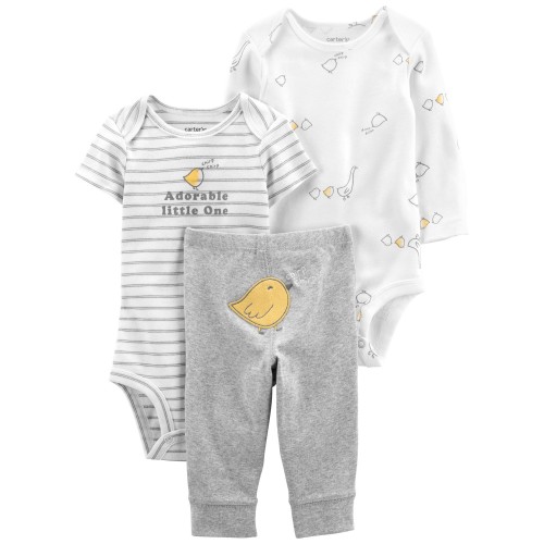 CARTER'S Set 3dielny body kr. rukáv, body dl. rukáv, tepláky Grey Chick neutrál LBB NB, veľ. 56