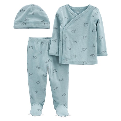 CARTER'S Set 3dielny tričko dl. rukáv, polodupačky, čiapka Blue Dino chlapec LBB PRE, veľ. 46
