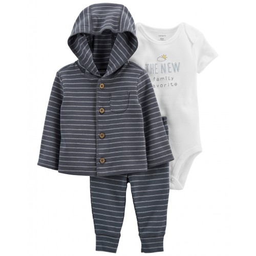 CARTER'S Set 3dielny mikina, tepláky, body kr. rukáv Grey Stripes chlapec LBB NB, veľ. 56