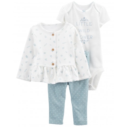 CARTER'S Set 3dielny mikina, tepláky, body kr. rukáv White Flowers dievča LBB PRE, veľ. 46