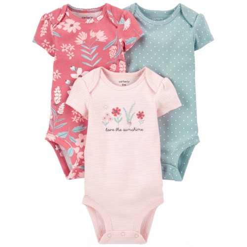 CARTER'S Body krátky rukáv Pinkblue dievča LBB 3ks NB