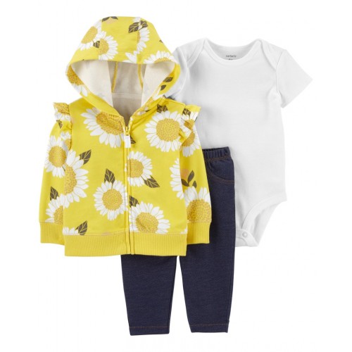 CARTER'S Set 3dielny mikina, legíny, body kr. rukáv Sunflower dievča NB/ veľ. 56
