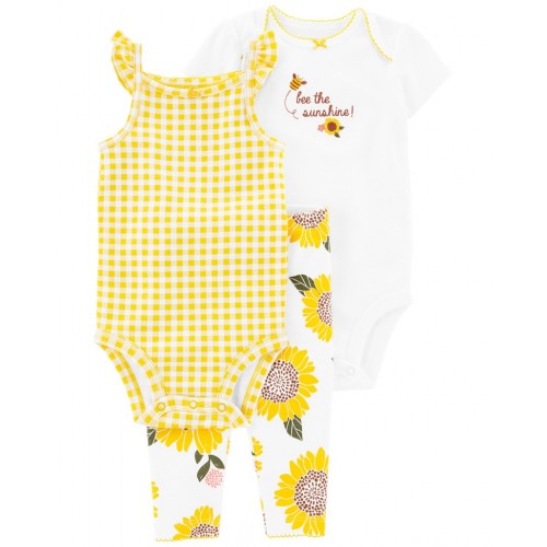 CARTER'S Set 3dielny legíny, body kr. rukáv, body na ramienka Yellow Sunflower dievča NB/ veľ. 56