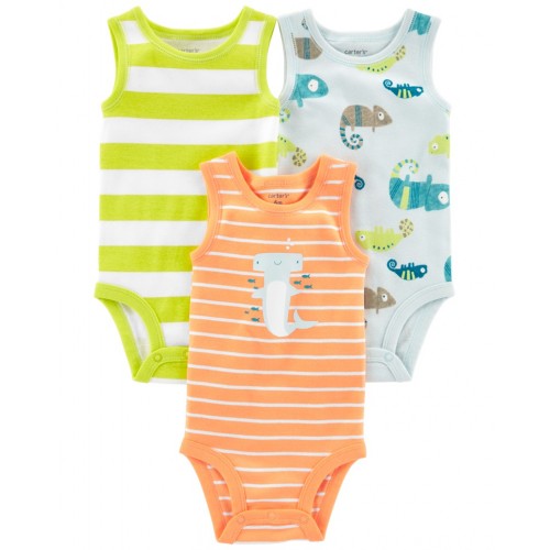 CARTER'S Body bez rukávov Stripes Animals chlapec 3ks 12m