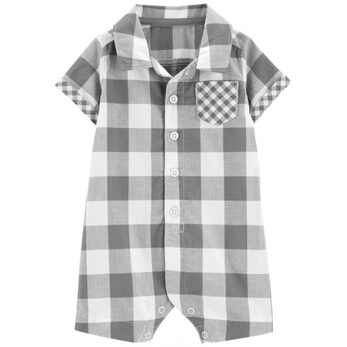 CARTER'S Overal letný krátky rukáv Grey Gingham chlapec NB