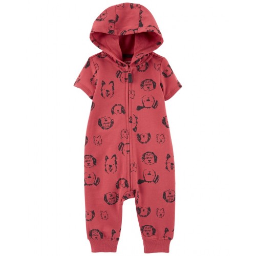 CARTER'S Overal na zips bez nožičiek kr. rukáv Red Dog chlapec NB