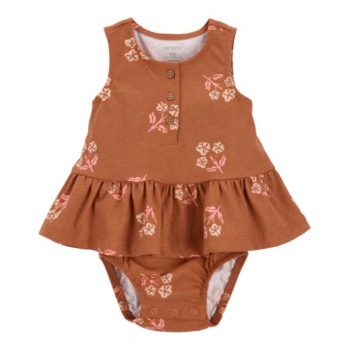 CARTER'S Body bez rukávov s volánom Brown Flowers dievča 12m