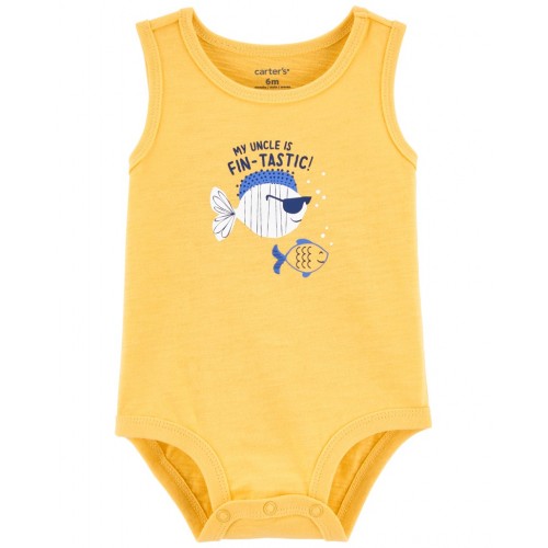 CARTER'S Body bez rukávov Yellow Fish chlapec 12m