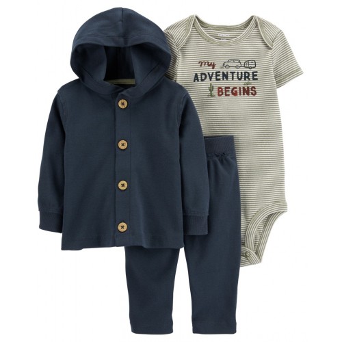 CARTER'S Set 3dielny body kr. rukáv, kardigán, tepláky Navy Adventure chlapec NB/ veľ. 56