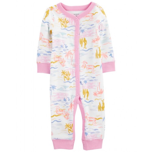 CARTER'S Overal bez nožičiek na cvoky Sleep&Play Pink Palm dievča NB/ veľ. 56
