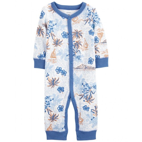 CARTER'S Overal bez nožičiek na cvoky Sleep&Play Blue Palm chlapec NB/ veľ. 56