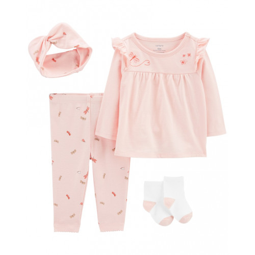 CARTER'S Set 4dielny tričko dl. rukáv, legíny, čelenka, ponožky Pink Dragonfly dievča MFL 9m/ veľ. 7