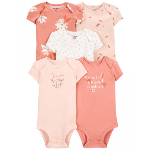 CARTER'S Body krátky rukáv Pink Floral dievča 5ks NB/ veľ. 56