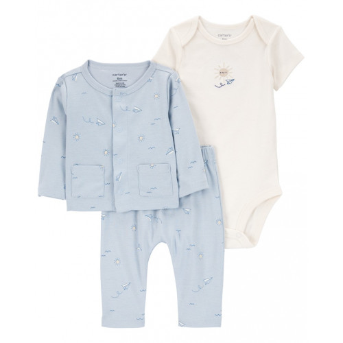CARTER'S Set 3dielny mikina, body kr. rukáv, tepláky Blue Airplane chlapec MFL NB/ veľ. 56