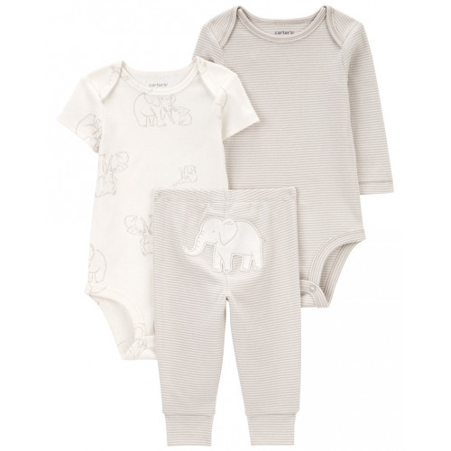 CARTER'S Set 3dielny body dl. rukáv, body kr. rukáv, tepláky Grey Stripe/Elephant neutrál 24m/ veľ.