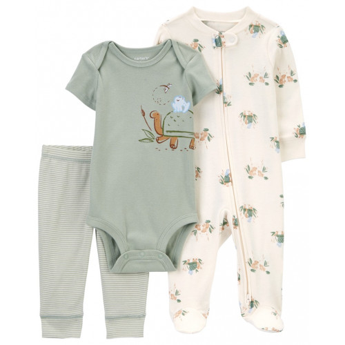 CARTER'S Set 3dielny overal, body kr. rukáv, tepláky Olive Turtle chlapec NB/ veľ. 56