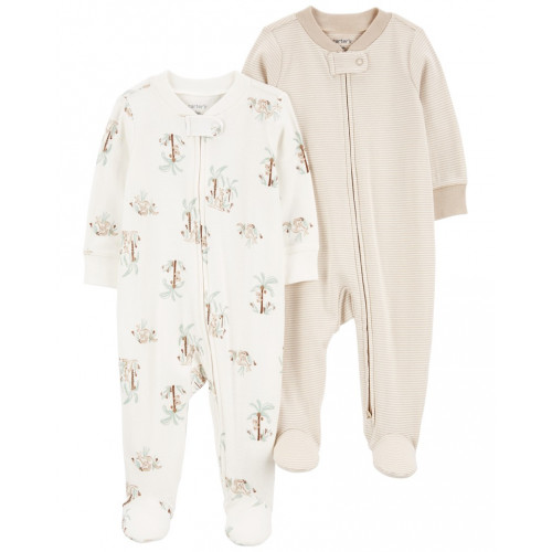 CARTER'S Overal na zips Sleep&Play Khaki Palm Tree/Stripe neutrál 2ks 6m/ veľ. 68