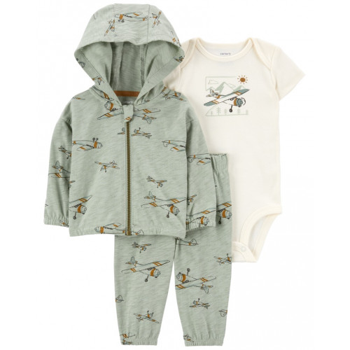 CARTER'S Set 3dielny mikina, tepláky, body kr. rukáv Green Airplane chlapec MFL 3m/ veľ. 62