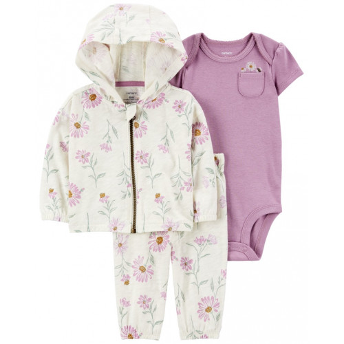 CARTER'S Set 3dielny mikina, tepláky, body kr. rukáv Purple Floral dievča MFL NB/ veľ. 56