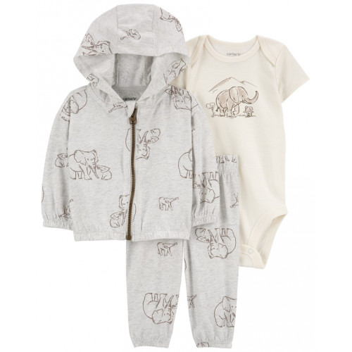 CARTER'S Set 3dielny mikina, tepláky, body kr. rukáv Gray Elephant neutrál MFL NB/ veľ. 56