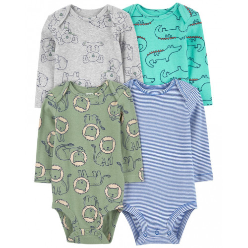 CARTER'S Body dlhý rukáv Blue/Gray Animal chlapec 4ks NB/ veľ. 56
