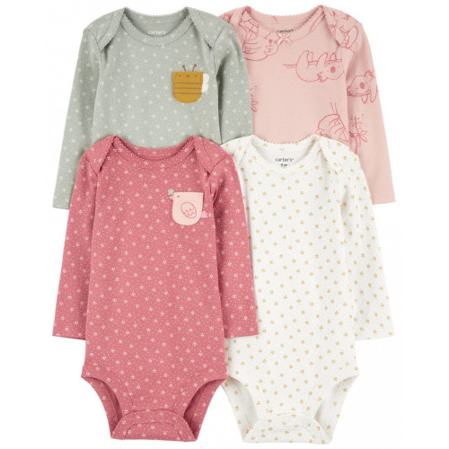 CARTER'S Body dlhý rukáv Pink/Green Bumblebee dievča 4ks 24m/ veľ. 92