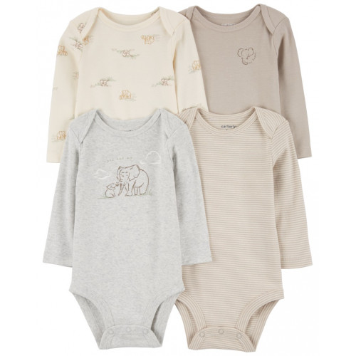 CARTER'S Body dlhý rukáv Gray Elephant neutrál 4ks 24m/ veľ. 92