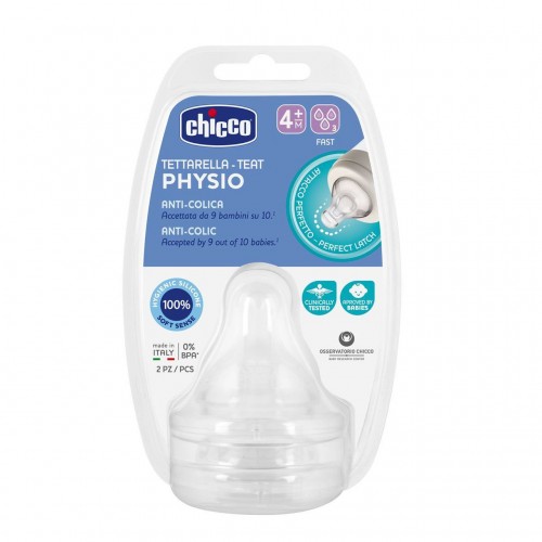 CHICCO Cumlík na fľašu Perfect 5 fyziologický silikón, rýchly prietok 4 m+, 2 ks CHICCO Cumlík na fľašu Perfect 5 fyziologický silikón, rýchly prietok 4 m+, 2 ks