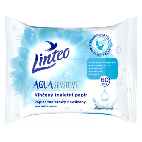 LINTEO Papier vlhčený toaletný Aqua Sensitive 60ks
