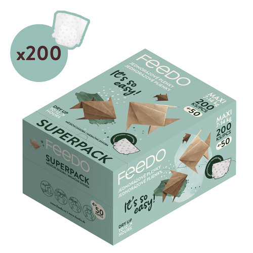 FEEDO Plienky jednorázové Maxi (od 7 do 14 kg), 200 ks, mesačné balenie