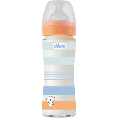 CHICCO Fľaša dojčenská sklo Well-being silikón 240ml chlapec CHICCO Fľaša dojčenská sklo Well-being silikón 240ml chlapec