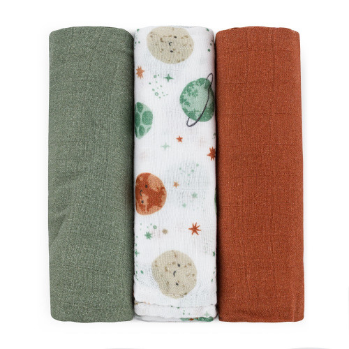 PETITE & MARS Sada plienok bambusová mušelínová 3ks Moussy Celestial Planets 68 x 68 cm