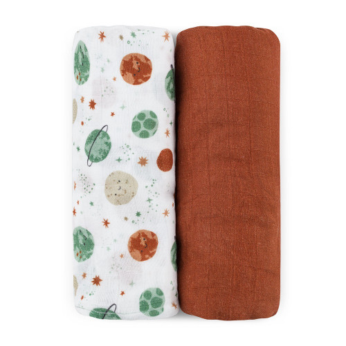 PETITE&MARS Prikrývka bambusová mušelínová 2ks Misty Celestial Planets 120 x 120 cm