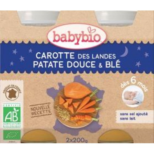 2x BABYBIO Večerné menu mrkva so sladkými zemiakmi a pšenicou (200 g)