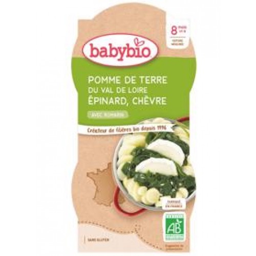 BABYBIO Zemiaky so špenátom, paštrnákom a kozím syrom (2x 200 g) - zeleninový príkrm