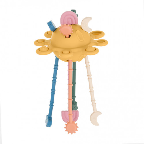 PETITE&MARS Hračka silikónová senzorická Crazy planet Intense Ochre 10m+