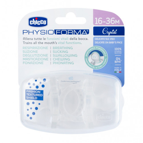 CHICCO Cumlík Physio Luxe celosilikónový 16-36m crystal 2 ks CHICCO Cumlík Physio Luxe celosilikónový 16-36m crystal 2 ks