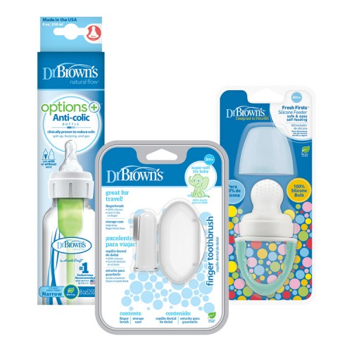 DR.BROWN'S Set fľaša plast 250ml + Cumeľ FreshFirst + Prstová zubná kefka DR.BROWN'S Set fľaša plast 250ml + Cumeľ FreshFirst + Prstová zubná kefka